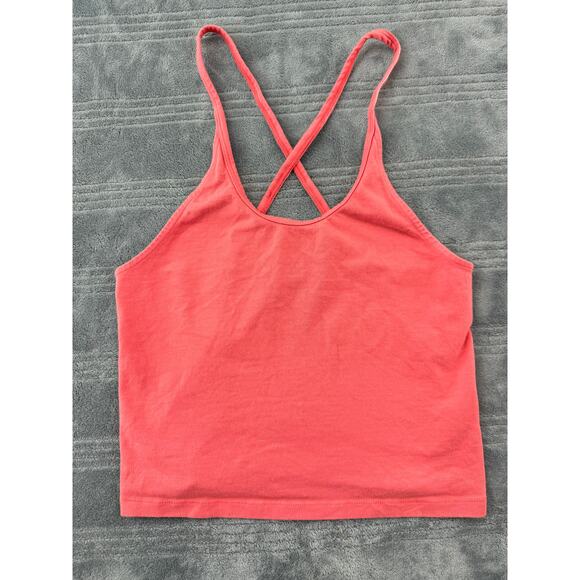 American Eagle Coral Pink Cotton Adjustable Straps Cami Crop Top Women's Small - Picture 1 of 10